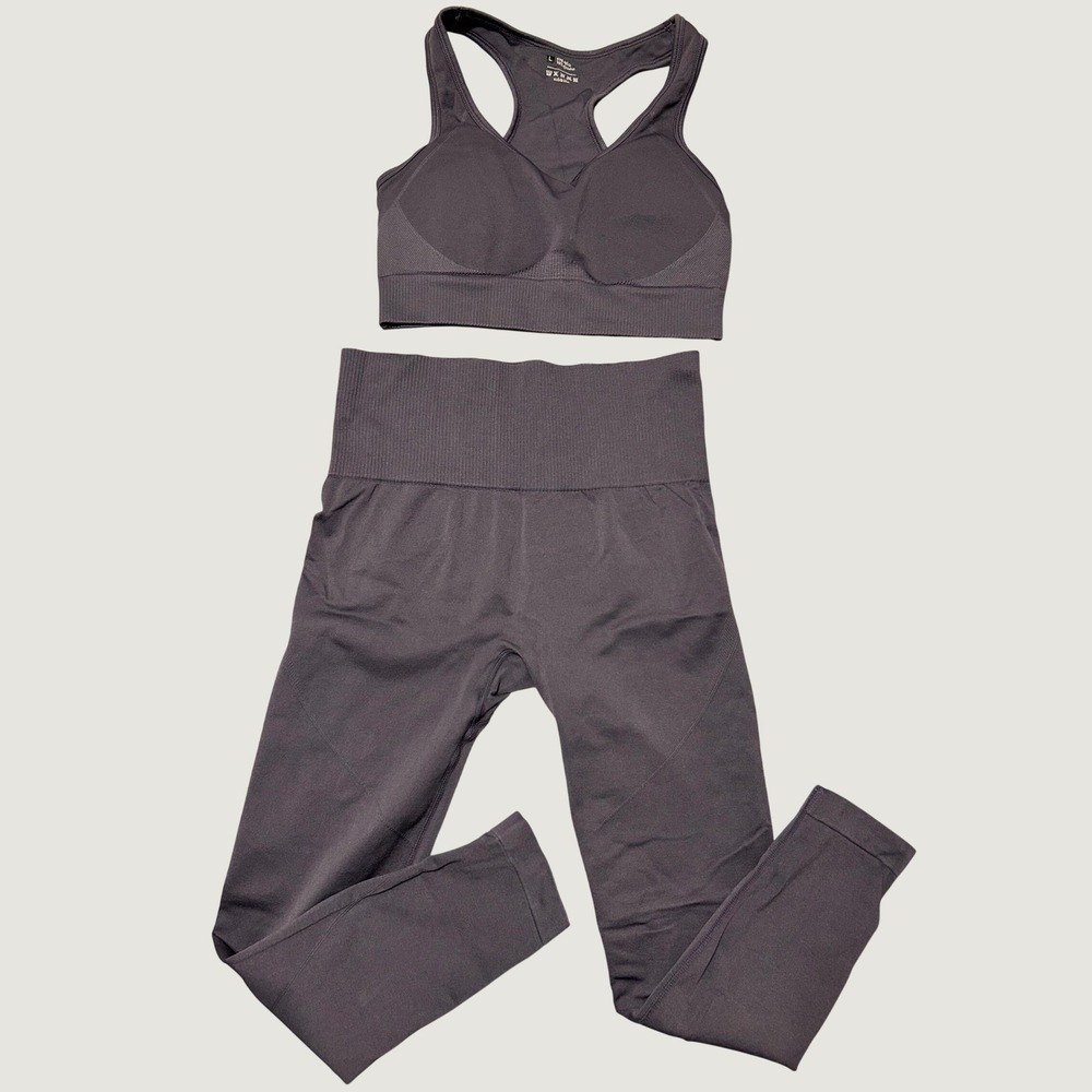 Seamless Activewear Set Women's Lrg Charcoal Gray Sports Bra High Waist Leggings